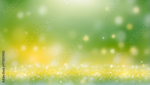 A vibrant green meadow under the calming spring sun, the sparkling bokeh creates an energetic yet peaceful ambiance