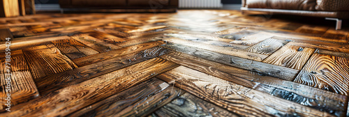 Natural Oak Hardwood Flooring, Sunlit Parquet Texture, Elegant Home Interior Design Background photo