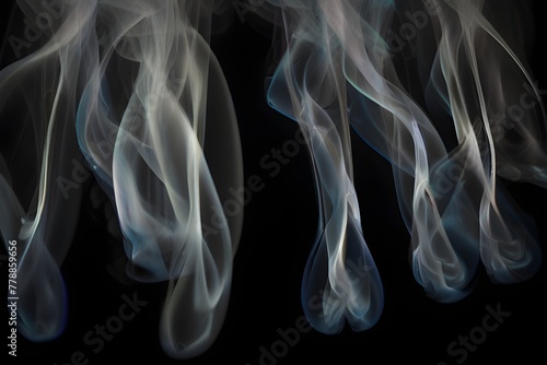 Rotation of the smoke veils under the lights on a black background Generative AI