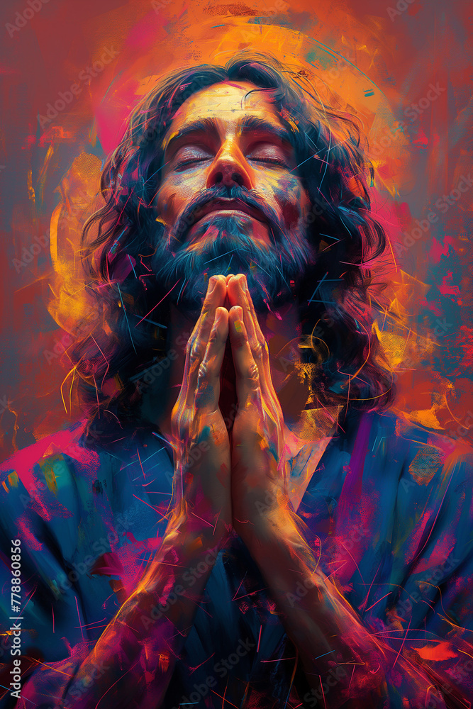 Jesus Christ praying, Oil Painting Concept