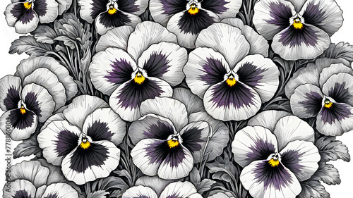 bright colorful pansies background. pansy flowers painted with watercolors photo