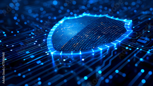 shield surrounded by binary code, symbolizing protection against cyber threats and data leakage