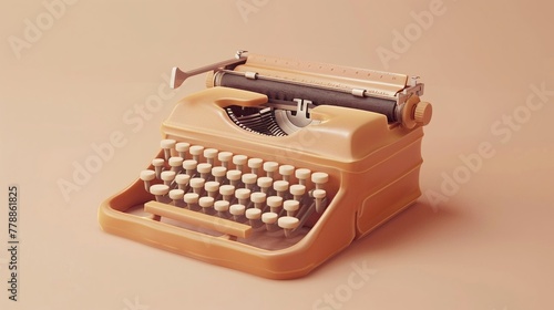 3D render clay style of a vintage typewriter, isolated on pure solid soft beige background, soft pastel