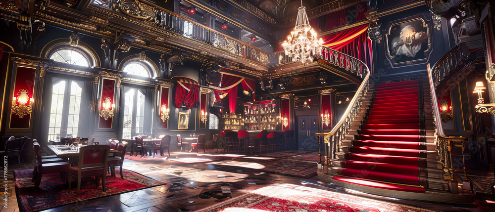 Opulent Interior of a Historic Palace, Featuring Luxurious Red and Gold Decorations that Echo the Grandeur of Imperial Elegance