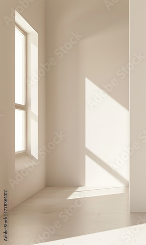 Sunlight casting a soft geometric shadow on a plain wall from a window.