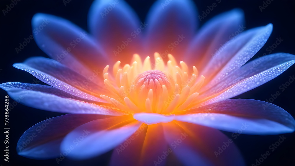 Illuminated Transparent blue Flowers, Airy, soft, elegant petals on black background Illuminated Transparent blue Flowers, Airy, soft, elegant petals on black background