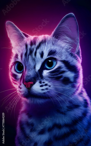 A Cat in a neon background © @ONE Media