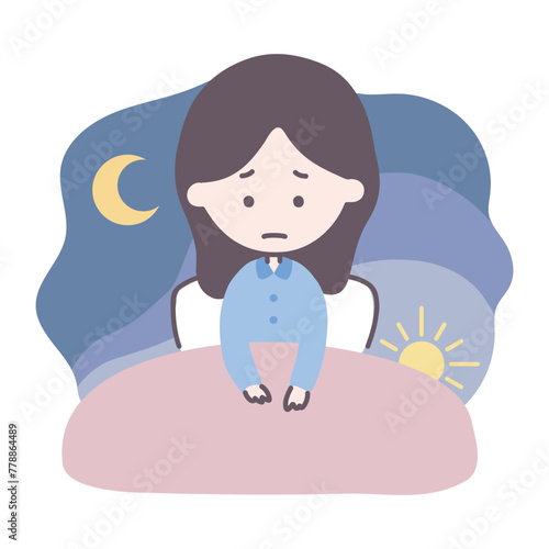 睡眠障害や不眠症で困っている女性のイラスト