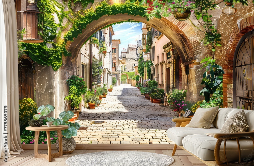 Fototapeta premium Street view of a Town. Looking as an historical tourist destination.
