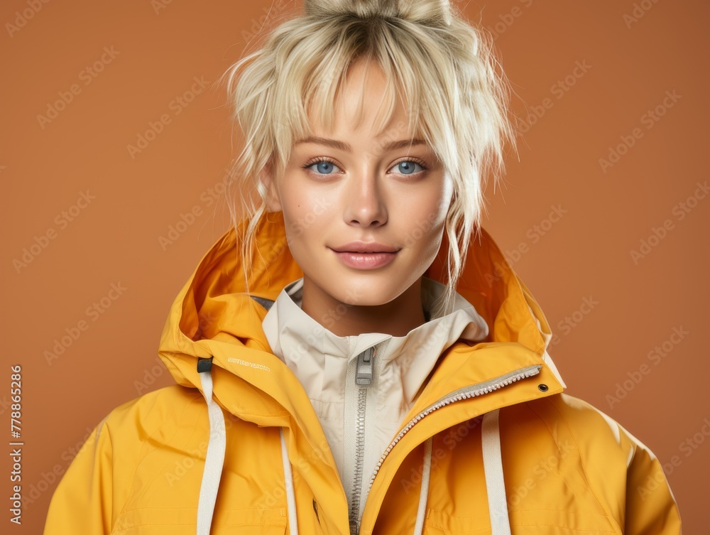 Woman With Blonde Hair Wearing Yellow Jacket Woman With Blonde Hair Wearing Yellow Jacket