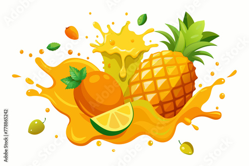 Fototapeta Naklejka Na Ścianę i Meble -  orange-paint-splash--mango--pineapple--papaya-vector illustration