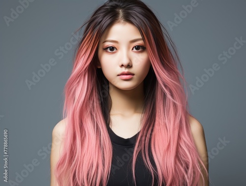 Woman With Long Pink Hair and Black Top