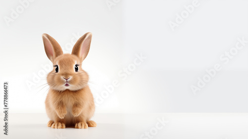 A cute rabbit is sitting on a white background. copy space