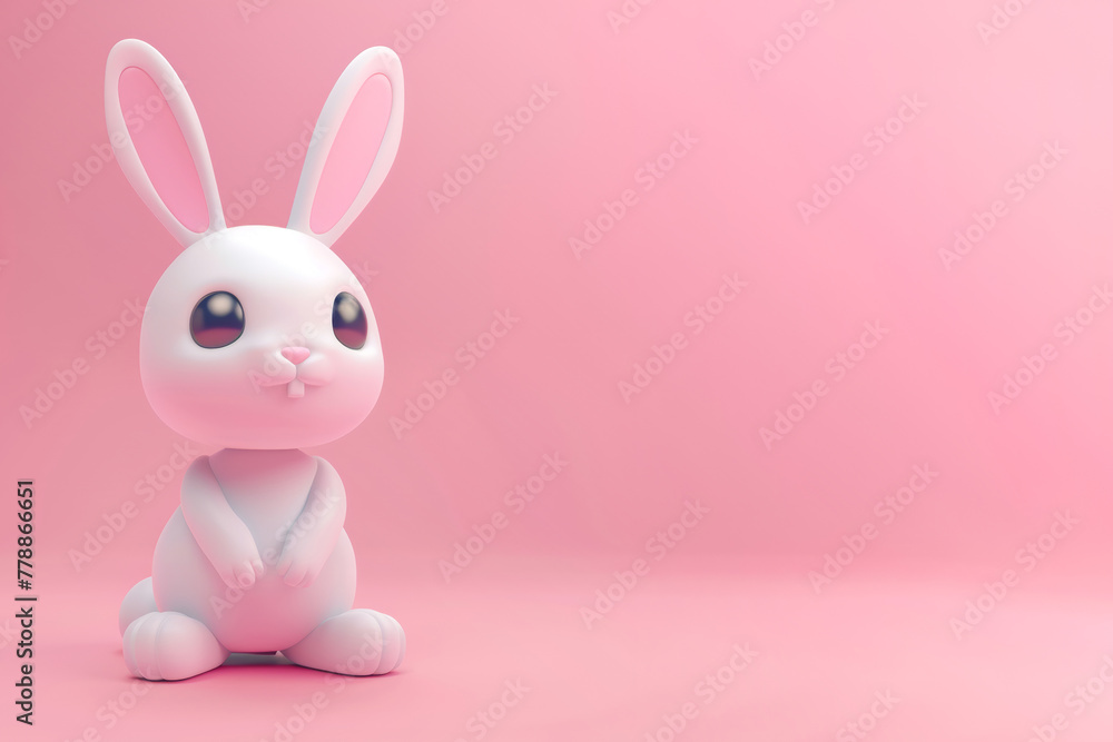 3D Rabbit on a pink background. a place to copy.