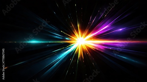 Abstract background, decaying multicolor light trail particles.