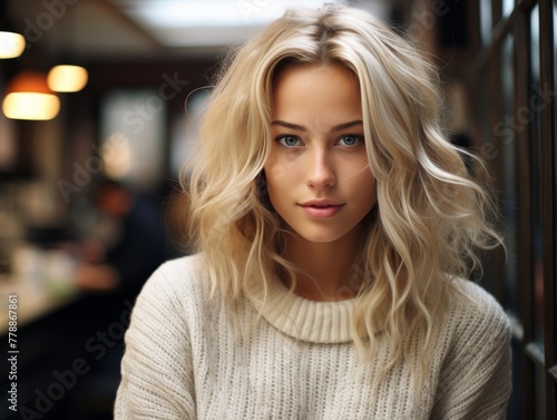Woman With Blonde Hair and White Sweater