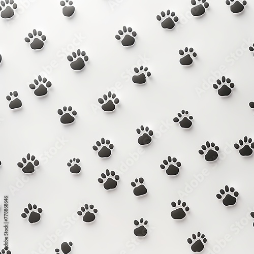 Gray paw prints on a background  minimalist backdrop pattern with copy space for design or photo  animal pet cute surface 