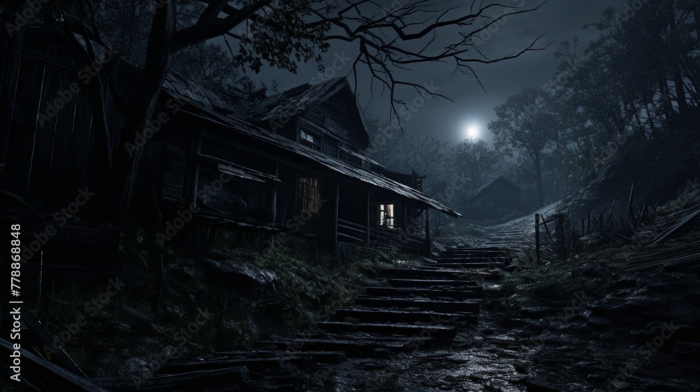 Obraz premium Old abandoned house at the top of the hill