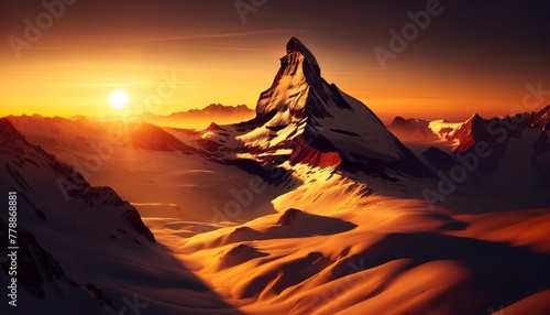 Majestic Matterhorn: Sunrise Splendor over Valais, Switzerland photo
