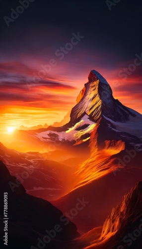 Majestic Matterhorn: Sunrise Splendor over Valais, Switzerland photo