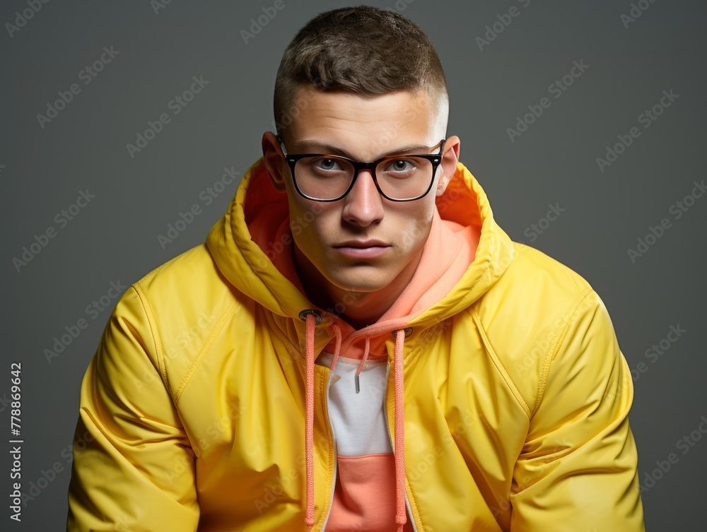 Obraz premium Man Wearing Glasses and Yellow Jacket