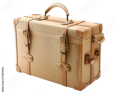 Retro suitcase of a traveler on transparent background