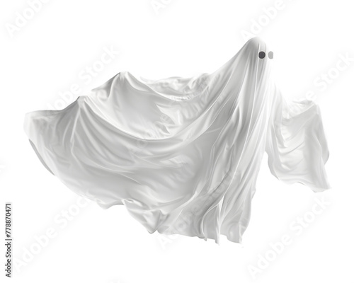 Cute ghost isolated, Halloween concept, White ghost with black eyes, Cute ghost icon isolated on transparent background