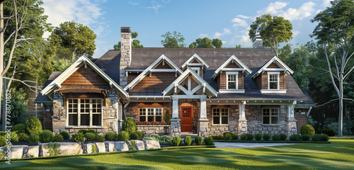 Classic beauty and character radiate from this craftsman-style home that has a gabled roof and dormer windows photo