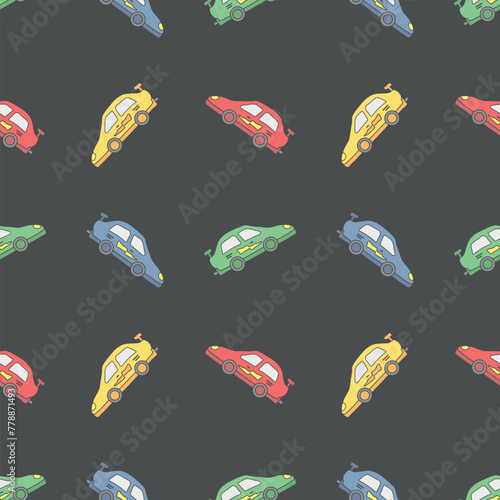 Seamless car pattern. Cartoon car background. Racing illustration