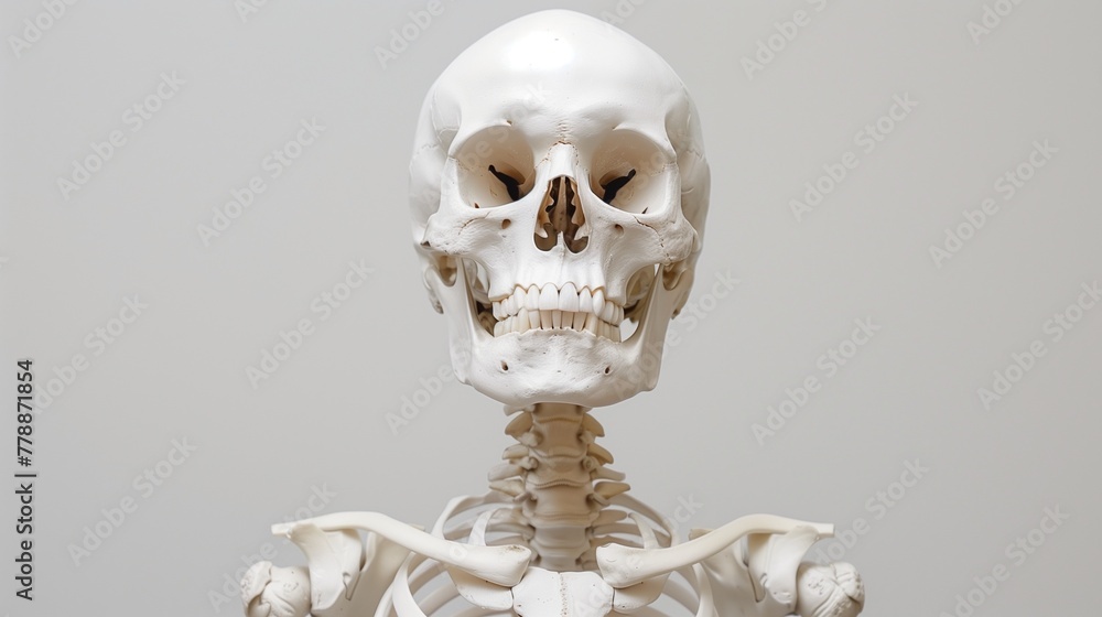 Craft a detailed and anatomically accurate representation of a human skeleton placed against a pristine white background Craft a detailed and anatomically accurate representation of a human skeleton placed against a pristine white background