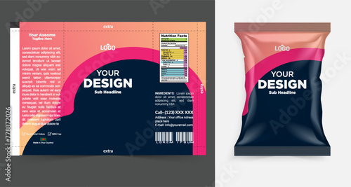 A product package with multiple color and chips bag packaging with space for text and image, vector eps file with gray and white background layout.