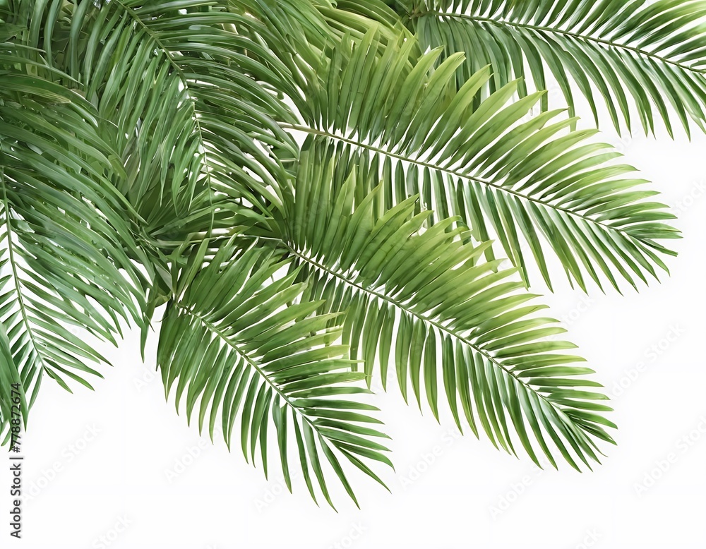 green leaf of palm tree on white background