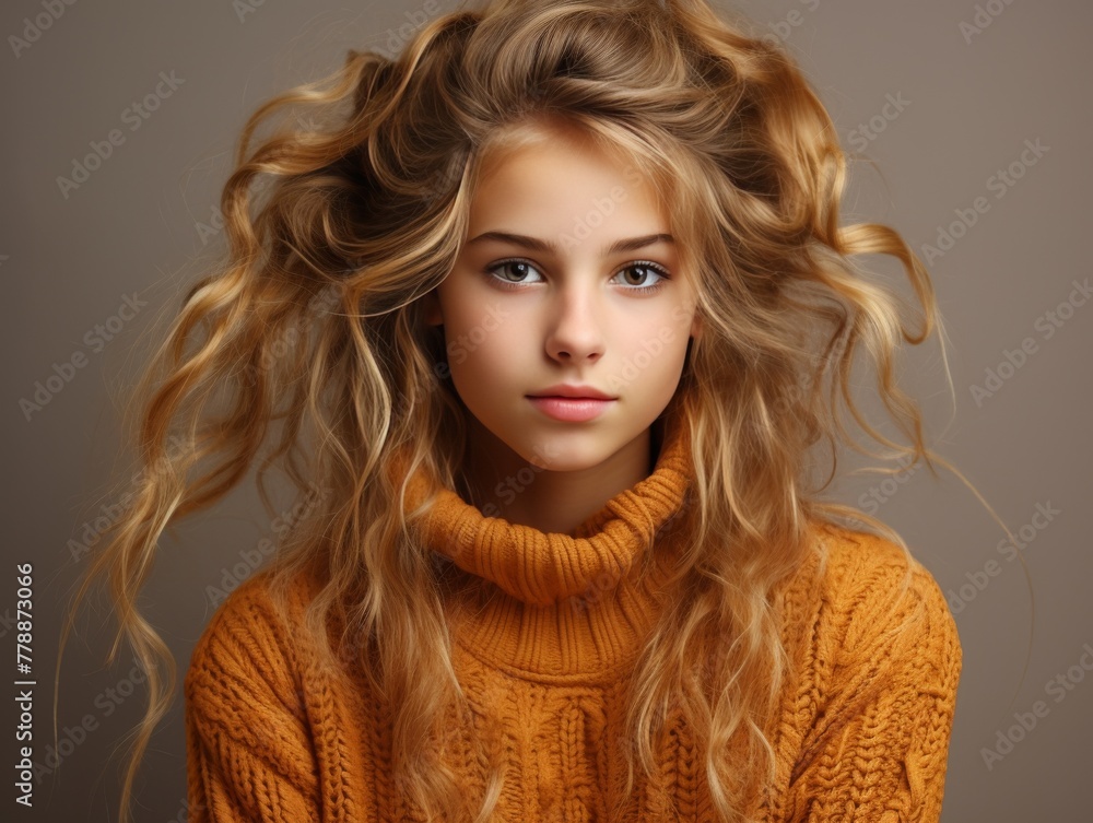 Fototapeta premium Woman With Long Blonde Hair and Turtle Neck Sweater