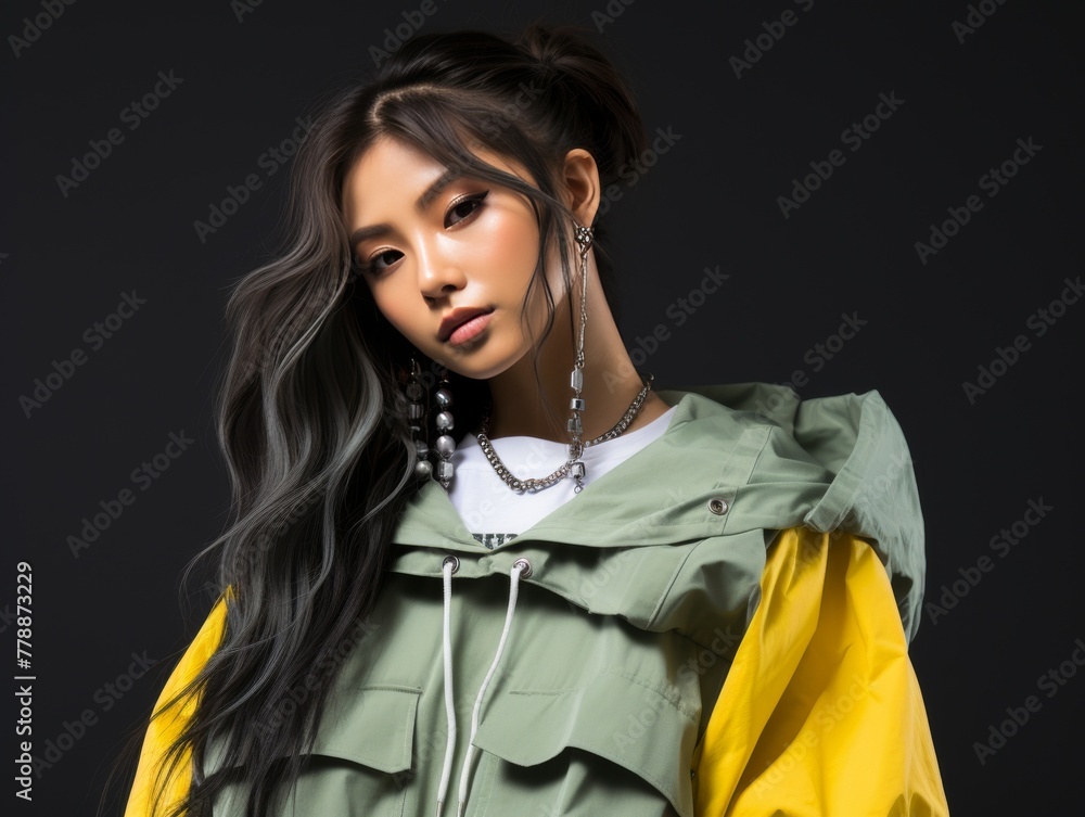 Woman With Long Hair Wearing Yellow and Green Jacket