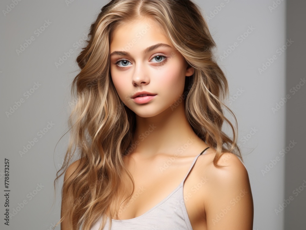 Woman With Long Blonde Hair and Blue Eyes Woman With Long Blonde Hair and Blue Eyes