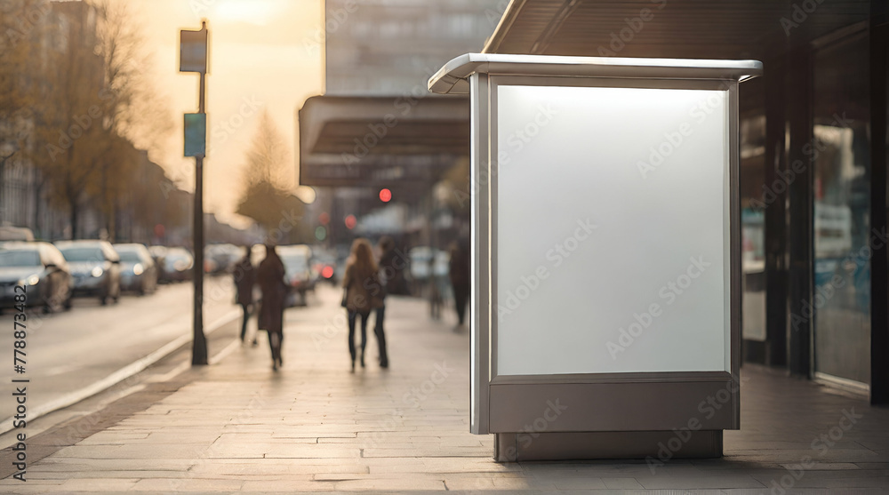 Mockup of blank advertising light box on the bus stop.generative.ai Mockup of blank advertising light box on the bus stop.generative.ai