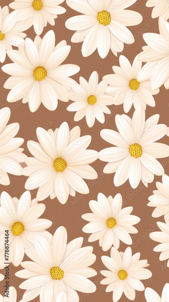 Beige and white daisy pattern, hand draw, simple line, flower floral spring summer background design with copy space for text or photo backdrop 