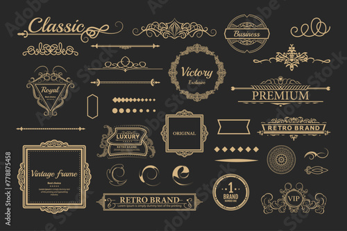 Vintage decoration elements and wicker lines in vector. Decoration for logos, page, wedding album or restaurant menu in set. Calligraphic design elements