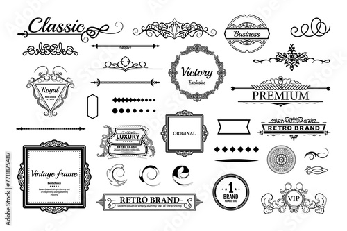 Vintage decoration elements and wicker lines in vector. Decoration for logos, page, wedding album or restaurant menu in set. Calligraphic design elements