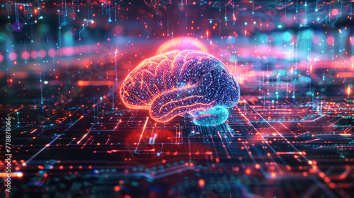 Bionic brain in digital virtual reality, futuristic science research concept