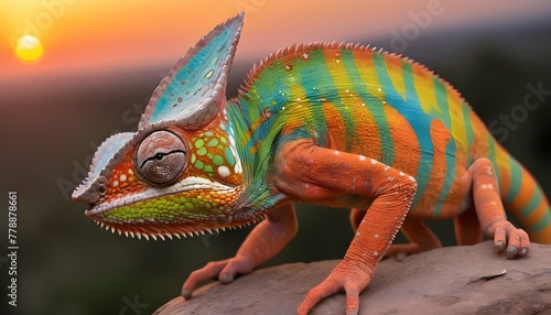 A-Chameleon-With-Its-Skin-Reflecting-The-Colors-Of-