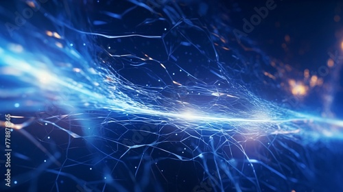 Experience the synergy of creativity and technology with an abstract blue digital data background, showcasing a complex network connection structure and futuristic design elements, captured in ultra