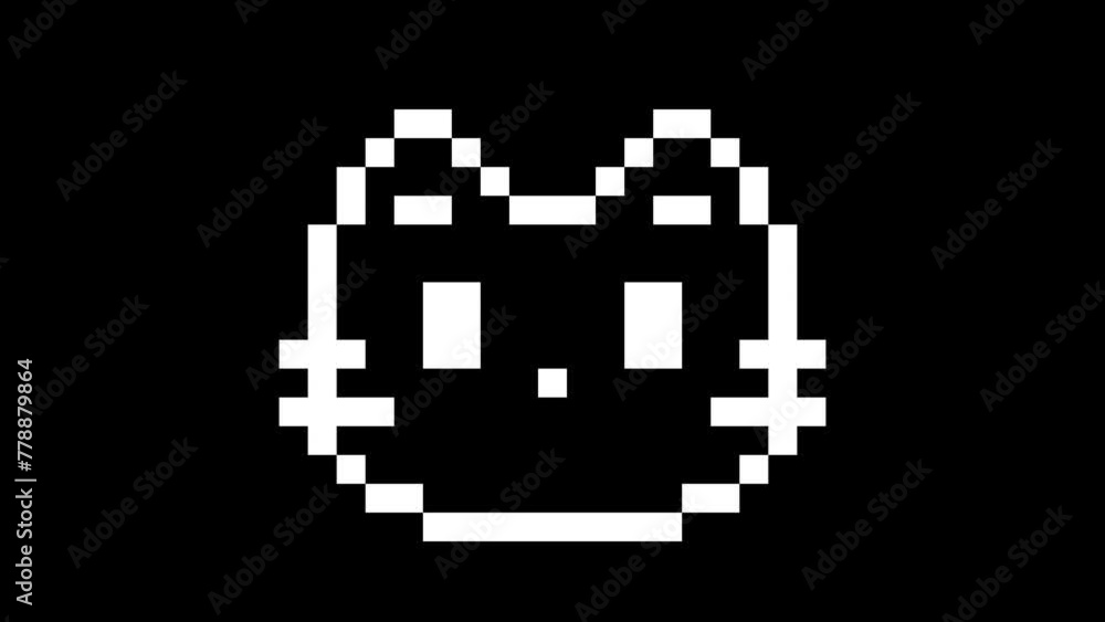 White cat icon outline pixel art element animated with alpha channel. Black and white kitten motion graphic on transparent background. White cat icon outline pixel art element animated with alpha channel. Black and white kitten motion graphic on transparent background.