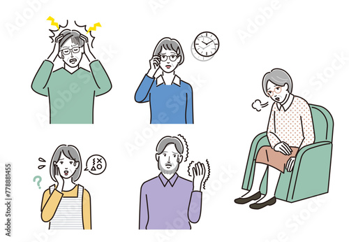 脳卒中の代表的な症状のイラストセット