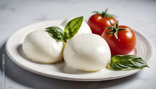 Mozzarella typical Italian product derived from milk with tomatoes and basil 