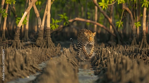 leopard in the water