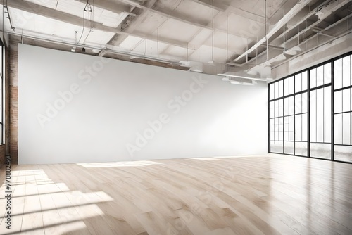 A breathtaking shot of an empty solid wall mockup in a contemporary art studio, emphasizing the space's potential for inspiring and customizable creations. photo