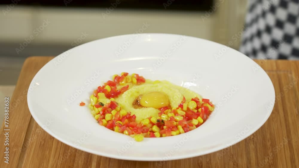 Cooking millet porridge with vegetable salsa and egg yolk Cooking millet porridge with vegetable salsa and egg yolk