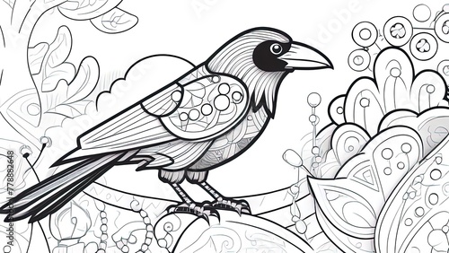 Doodle sketch bird in zentangle style for coloring book page. Animal collection for tattoo, t-shirt, poster, invitation card, textile, paper print. Isolated element. Raven coloring book for adults