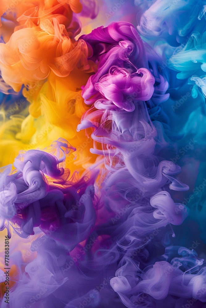 Fototapeta premium A vibrant explosion of colorful smoke a background that bursts with bright and lively hues, spreading in all directions